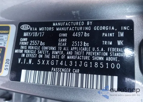 2018 Kia Optima Lx from USA, damaged, VIN 5XXGT4L31JG185100